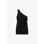 ZARA  Women's Black Tie One Shoulder Sleeveless Drape Mini Bodycon Dress Size XL Photo 10