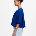 Madewell Shirred Puff Sleeve Top Cotton Silk Voile in Bright Sapphire Size Large Photo 3