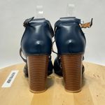 JUTI Womens Navy Blue Retro Round Toe Hollow Out High Block Heels NWOB Photo 5