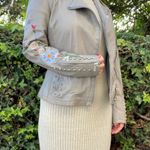 Mauritius Inka floral flower embroidered light grey leather jacket size S small Photo 2