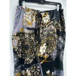 Natori  Silky Satin Pajama Pants Size Large Floral Black Gold Drawstring Lounge Photo 1