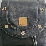 MCM Black Pebbled Calf Leather Gold Logo Backpack Photo 2