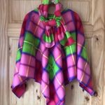 Bright multicolored plaid fleece handmade poncho & scarf set OS Size undefined Photo 8