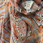 Crown & Ivy Curvy 1X Orange Blue Crochet Peasant Boho Mandala 3/4 Bell Sleeve Photo 5