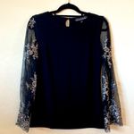 Badgley Mischka black silver embellished blouse size S Photo 0