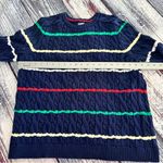 Lands End 100% Cotton Cable Knit Stripe Sweater​ Blue Size L Photo 5