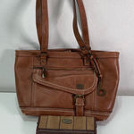 BOC Satchel Organizer Brown Shoulder Bag Charm Clutch Trifold Stitch Wallet Boho Photo 0