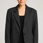 American Vintage Vintage Women’s Touch Woven Oversize Suit Jacket Blazer Grey Black Medium Photo 0