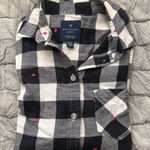 American Eagle Black and White Plaid Flannel with Pink Hearts Photo 0