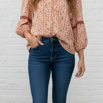 🌸 Boho Peasant Blouse M Floral Crochet Lace Tie Neck 3/4 Sleeve Festival 🌻 Orange Size M Photo 0