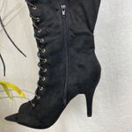 Fashion to figure FTF Nadia Black Faux Suede Lace Up Thigh High Heel Boots 11 Wide Photo 1