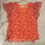 Ramy Brook  Pink and Orange Flutter Sleeve Ruffled Silk Blouse Photo 0