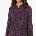 Equipment  Cornelia Top True‎ Black / Amaranth Pink Squiggle Floral Size Small Photo 0