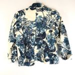 Coldwater Creek  Womens Jacket 3/4 Sleeve Floral Sequin Beaded Ivory Navy P4 Photo 2