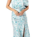 Princess Polly  Blue White Floral Front Slit Demure One Shoulder Maxi Dress Med. Photo 0