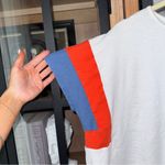 Anthropologie Hailey & Co oversized tee knit patchwork statement sleeves cobalt cap top Photo 5