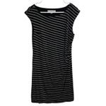 Loft  Ann Taylor Striped Dress Women Sz LP Sleeveless Lined Black Grey Stripe Photo 1