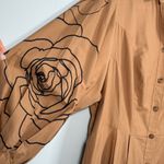 Anthropologie Printed Poplin Shirtdress 18 Tan Floral Line Art Midi Dress Photo 4