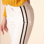 Veronica Beard Womens  Carly 11” Kick Flare Jeans White with Black Racing Stripes Photo 2