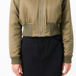 Grey Lab NWT  Cropped Sateen Effect  Bomber Jacket Size Small .  Olive color . Photo 3