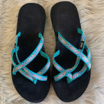 Teva  Olowahu Slide On Sandals Green Blue Strappy Web Flip Flop Shoe 9 Photo 0