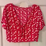 belle du jour Red Floral Tie-Front Cropped Short Sleeve Blouse Photo 1
