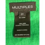 Multiples  · 2X · Linen Cropped Jacket · Emerald Green · Stud Trim · 3/4 Sleeve Photo 4