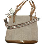 The Sak Brown and Tan Croc-Embossed Tote Bag with Embroidered Guitar Strap Photo 0