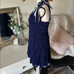 Anthropologie Chelsea &Violet, navy blue boho tiered, ruffle mini bow Tie strap dress M L Photo 5