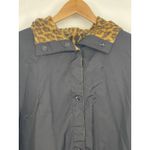 Gallery Vtg  Womens Black Trench Coat Jacket Cheetah Liner Hood Outerwear Size M Photo 3