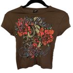 Urban Outfitters Fallen Angel Tattoo Brown Graphic Baby Tee Floral Snake Small Photo 0