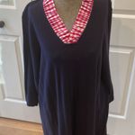 Haley and the Hound navy cashmere pink plaid v neck detail tunic style dress Blue Size XL Photo 0