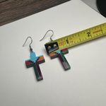 Christian Cross Multi Color Dangle Drop Pierced Earrings Silver Tone Religious Photo 2