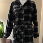 HYFVE Black and Gray Plaid Trench Coat Size M Photo 0
