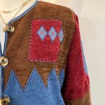 Vintage Koret City Blues Patchwork Southwestern Knit Boho Cardigan Sweater M Blue Size M Photo 5