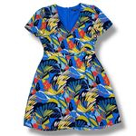 J. Crew Tropical Print Faux Wrap V Neck A Line Dress Blue Multi Size 8 Photo 12