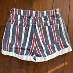 Urban Outfitters  BDG Striped Mom Jean Shorts High-Rise Button Fly Red White Blue Rolled Hem Photo 1