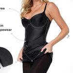 NWT Popilush Shapewear Faux Leather Corset Midi Dress Black Photo 3