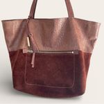 Joie  Chocolate Brown Suede & Crocodile Leather Double Handle Tote Photo 1
