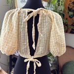Urban Outfitters Butter Yellow Picnic Check Cropped Pouf Shoulder Back Tie Top Photo 1