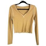 American Eagle  Mustard Yellow Long Sleeve V Neck Thermal Crop Top Size Medium Photo 0