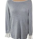 Loft Striped Women's Sweater Ruffle Cuff Boat Neck Black Cream Size M Medium Photo 0