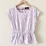 fab'rik  Cotton Peplum Cap Sleeve Top in Lilac Purple Eyelet Size L Photo 0
