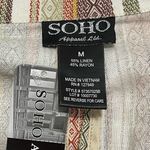 Soho Apparel Striped Linen One Button Ruched Sleeve Blazer White Orange Medium Photo 13