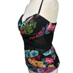 Bebe  Bustier Corset Top Womens 8 Black Multicolor Floral Pleated Lined Coquette Photo 2