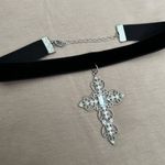 Black Velvet Rhinestone Cross Pendant Choker Photo 5