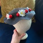 Disney NWT Adult Mary Poppins Black Straw Hat Boater Hat with Cherries Flowers Photo 7