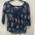 Abercrombie & Fitch  Women's Navy Blue Gold Floral Print Babydoll Blouse Top XS Photo 0