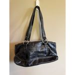 Kate Landry  Black Leather Shoulder Bag Hobo Purse Silver Ring Accents Photo 3