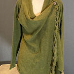 Women’s Casual Green Knitted Sweater Wrap Around Design with Tassels Size S NWOT Green Photo 0